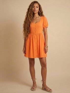 Peach Love California Orange Linen Blend Mini Dress - Size Large